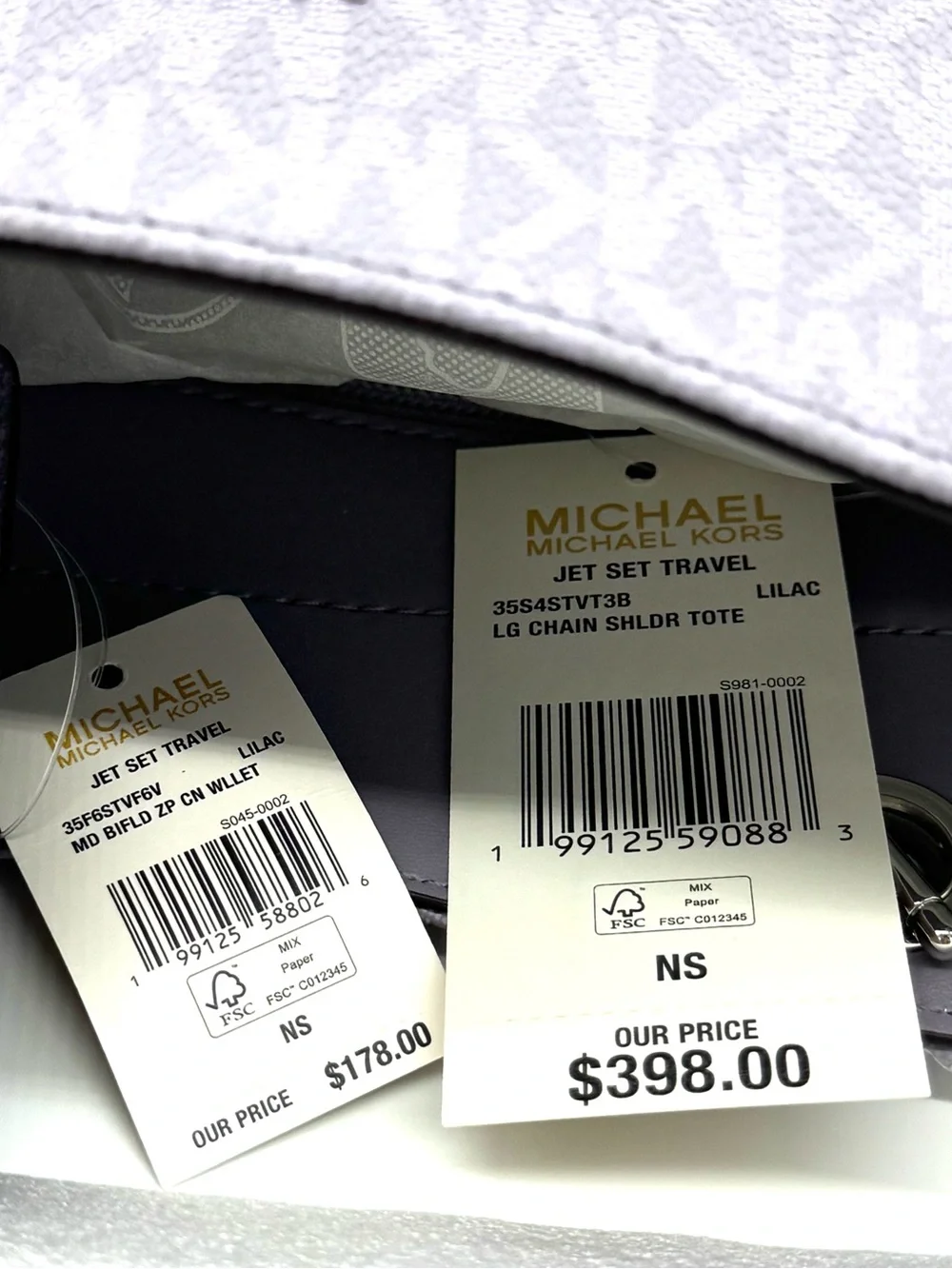 Michael Kors Large Signature Logo Shoulder Bag w Matching Bifold Wallet - Lilac